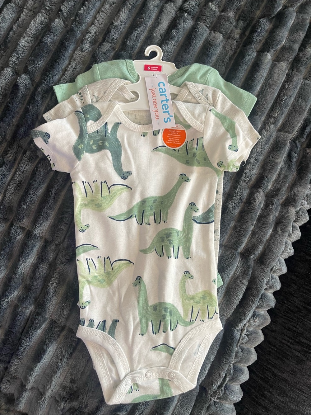 Carter's White and Green Dinosaur Short-Sleeve One-Piece Bodysuit 3-Pack